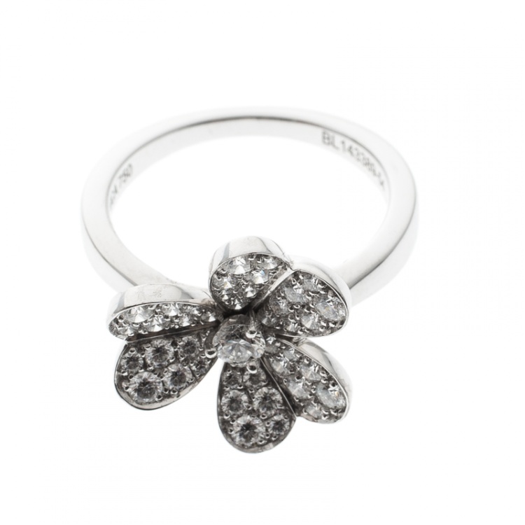 Pre Owned Van Cleef & Arpels Frivole Diamond Pave 18K White Gold Ring Size 54