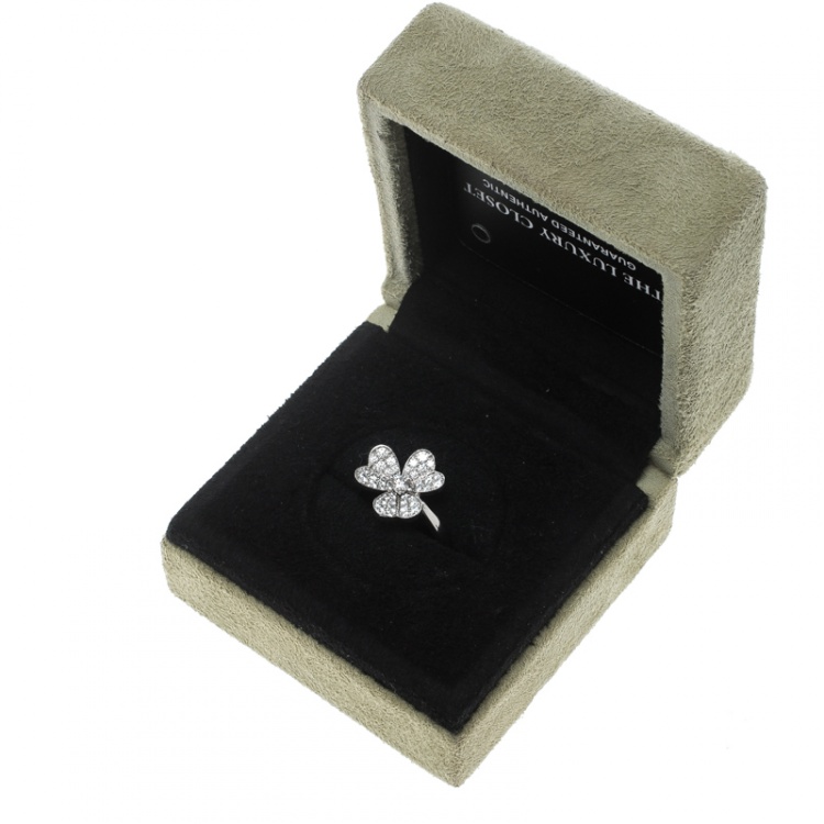 Pre Owned Van Cleef & Arpels Frivole Diamond Pave 18K White Gold Ring Size 54