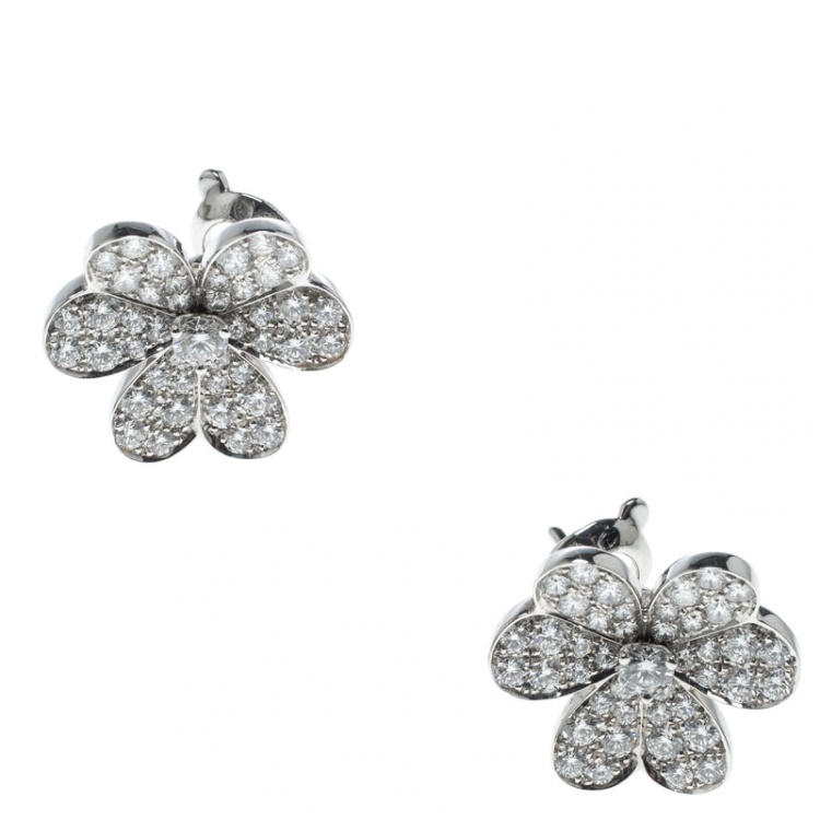 Pre Owned Van Cleef & Arpels Frivole Diamond Paved 18K White Gold Earrings
