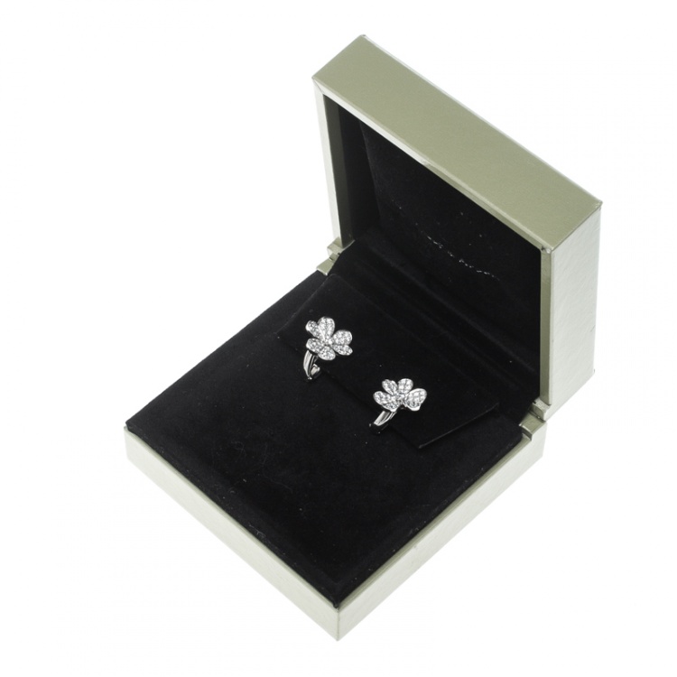 Pre Owned Van Cleef & Arpels Frivole Diamond Paved 18K White Gold Earrings