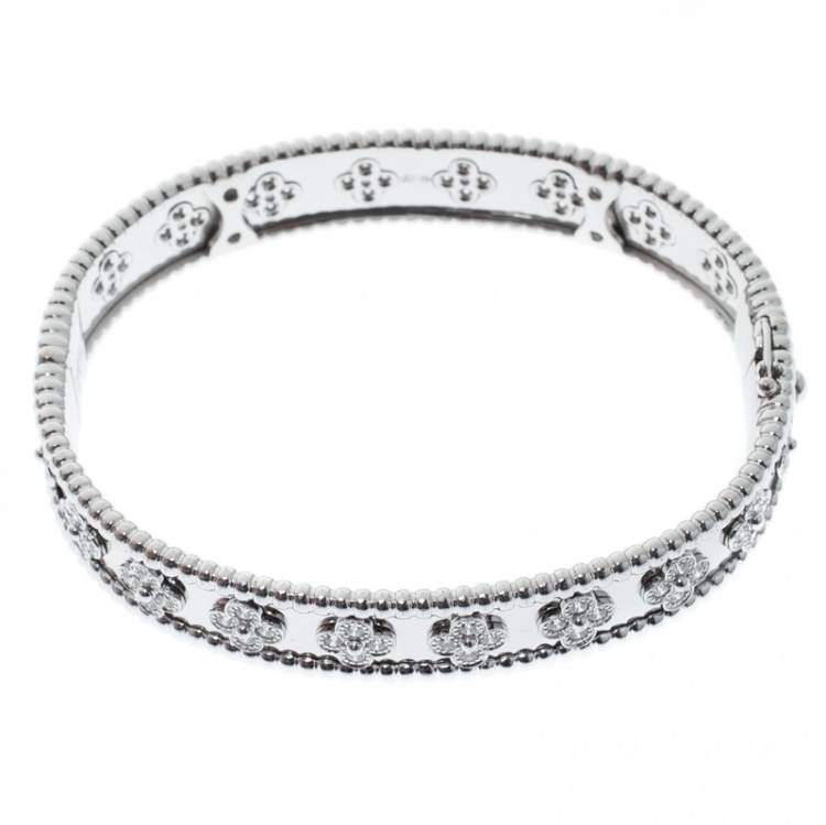 Pre Owned Van Cleef & Arpels Perlée Clover Diamond & 18k White Gold Bracelet M