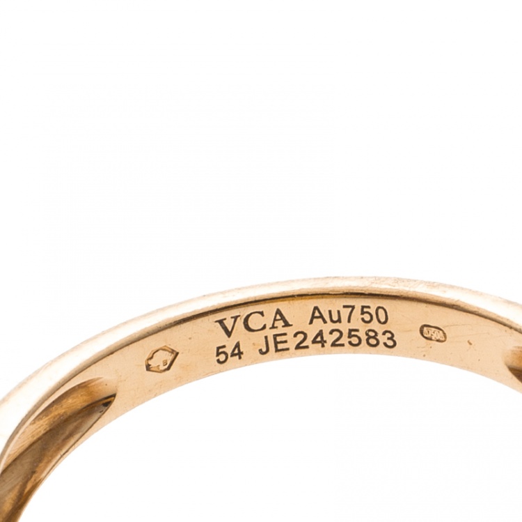 Pre Owned Van Cleef & Arpels Vintage Alhambra Diamond Onyx 18k Yellow Gold Ring Size 54