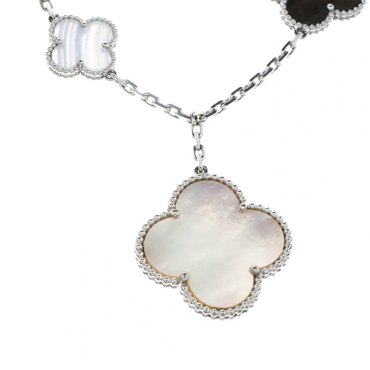 Pre Owned Van Cleef & Arpels Magic Alhambra Mother of Pearl Chalcedony 18k White Gold 5 Motif Bracelet