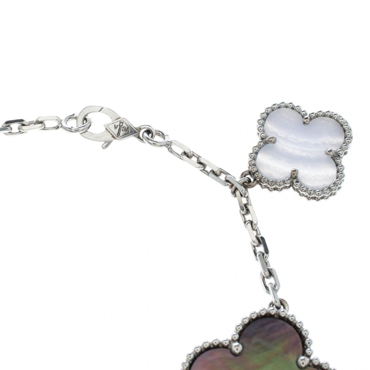 Pre Owned Van Cleef & Arpels Magic Alhambra Mother of Pearl Chalcedony 18k White Gold 5 Motif Bracelet