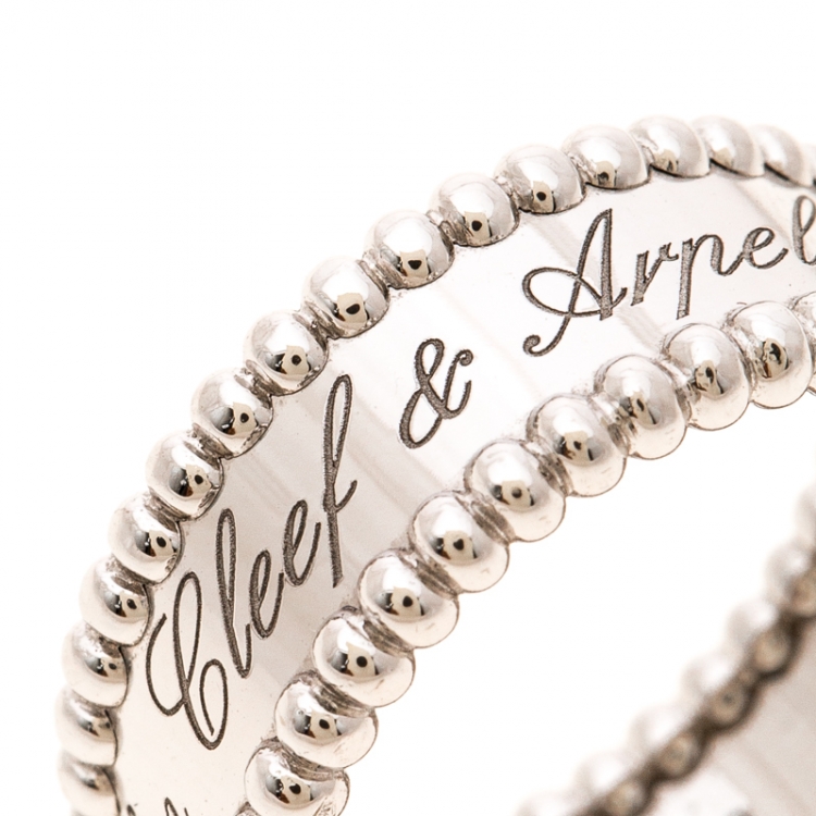 Pre Owned Van Cleef & Arpels Perlee Signature White Gold Band Ring Size 53