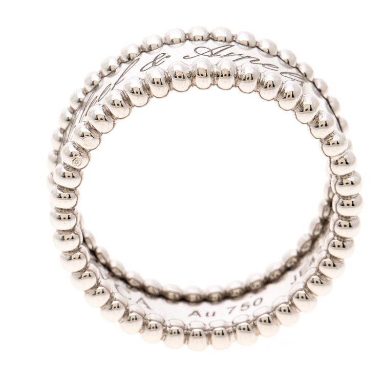 Pre Owned Van Cleef & Arpels Perlee Signature White Gold Band Ring Size 53