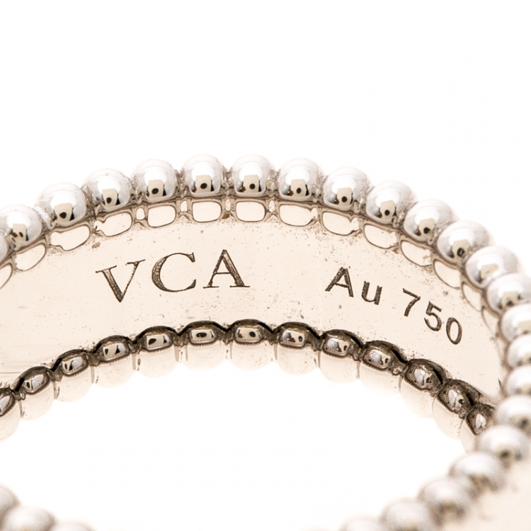 Pre Owned Van Cleef & Arpels Perlee Signature White Gold Band Ring Size 53