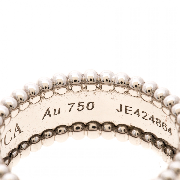 Pre Owned Van Cleef & Arpels Perlee Signature White Gold Band Ring Size 53