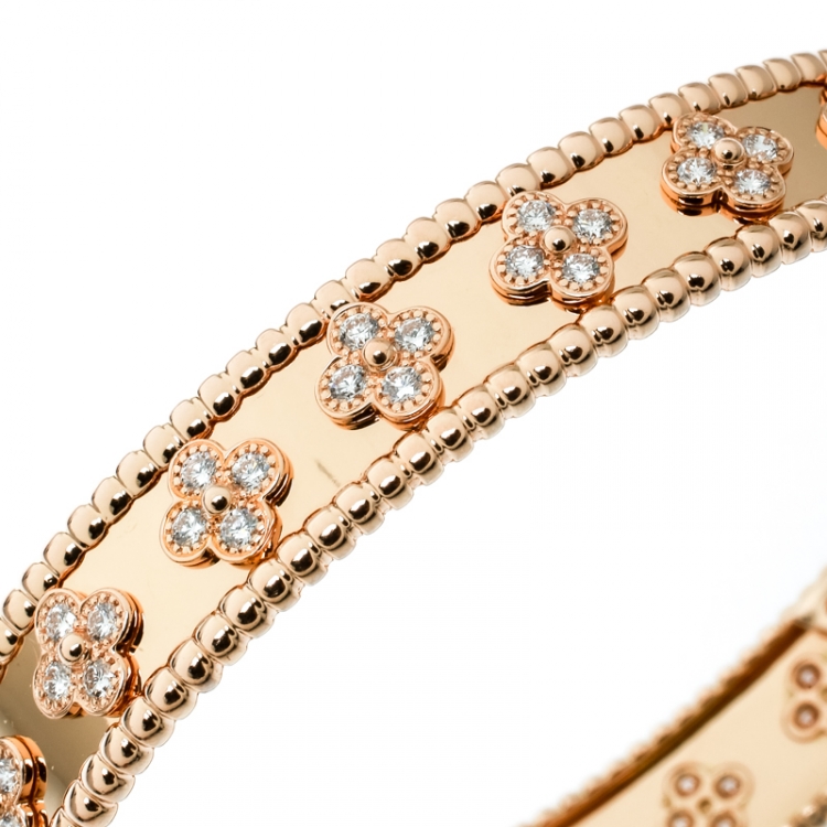 Pre Owned Van Cleef & Arpels Perlée Clover Diamond & 18k Rose Gold Bracelet M