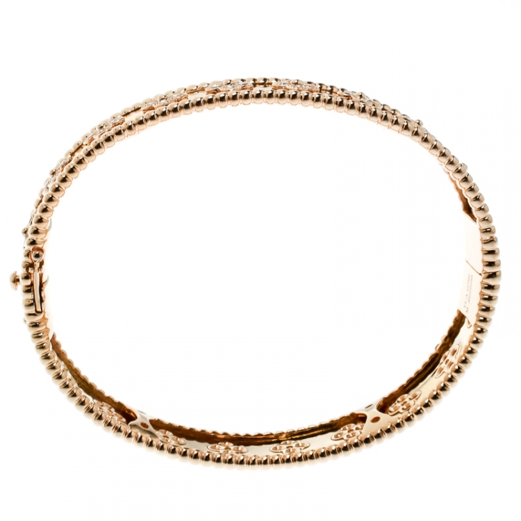 Pre Owned Van Cleef & Arpels Perlée Clover Diamond & 18k Rose Gold Bracelet M