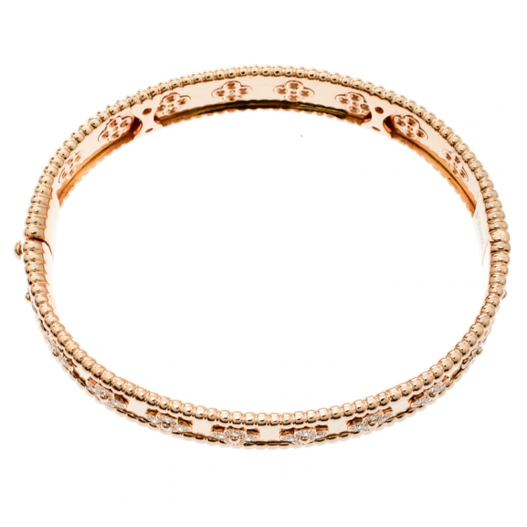 Pre Owned Van Cleef & Arpels Perlée Clover Diamond & 18k Rose Gold Bracelet M