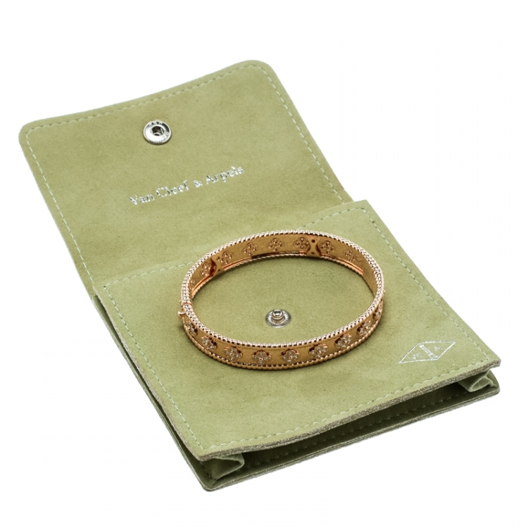 Pre Owned Van Cleef & Arpels Perlée Clover Diamond & 18k Rose Gold Bracelet M