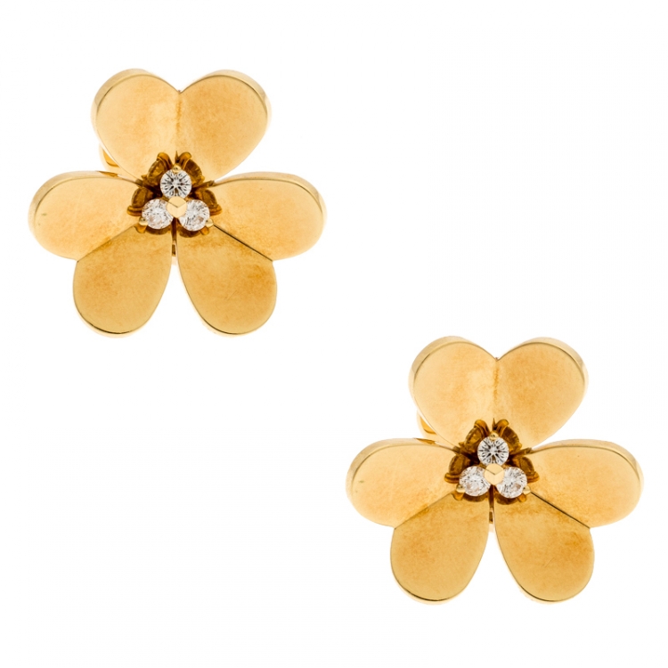 Pre Owned Van Cleef & Arpels Frivole Diamond 18k Yellow Gold Large Stud Earrings