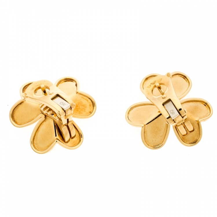 Pre Owned Van Cleef & Arpels Frivole Diamond 18k Yellow Gold Large Stud Earrings