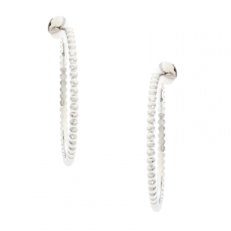 Pre Owned Van Cleef & Arpels Perlee Pearls 18K White Gold Hoop Earrings