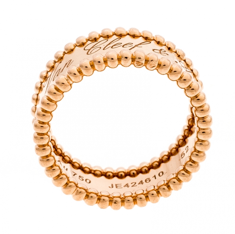 Pre Owned Van Cleef & Arpels Perlée Signature 18k Rose Gold Band Ring Size 52