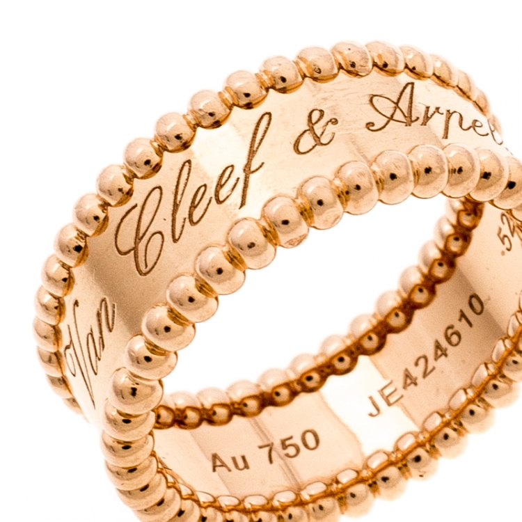 Pre Owned Van Cleef & Arpels Perlée Signature 18k Rose Gold Band Ring Size 52