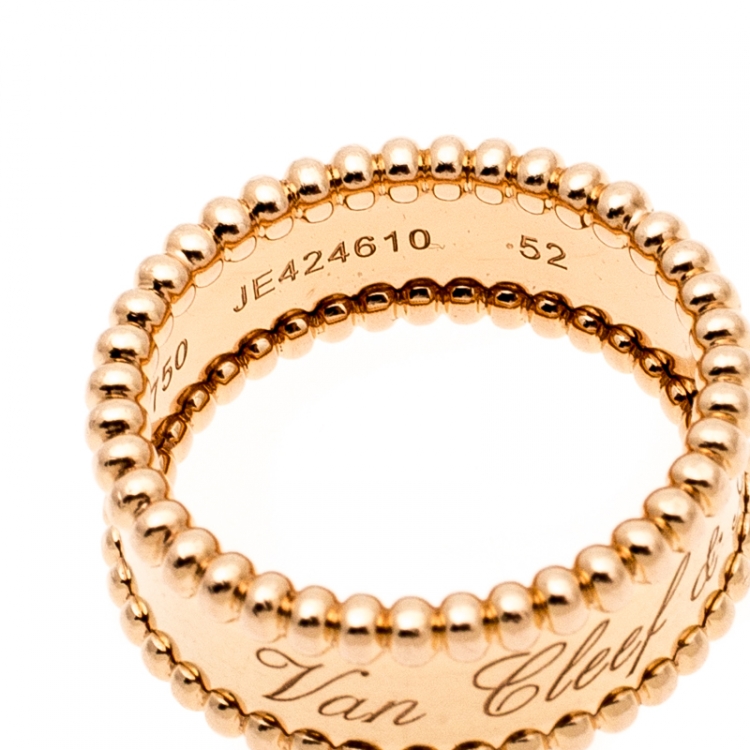 Pre Owned Van Cleef & Arpels Perlée Signature 18k Rose Gold Band Ring Size 52