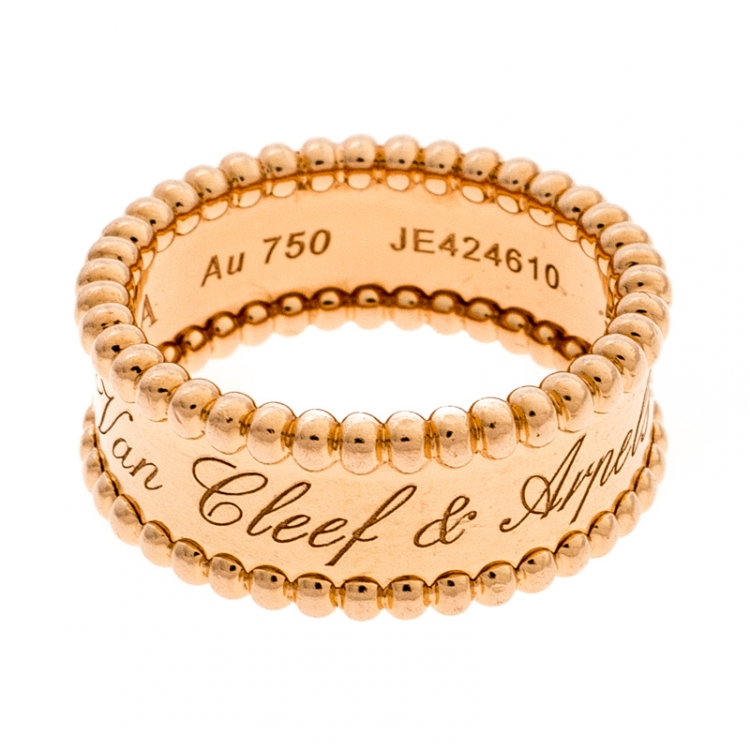 Pre Owned Van Cleef & Arpels Perlée Signature 18k Rose Gold Band Ring Size 52
