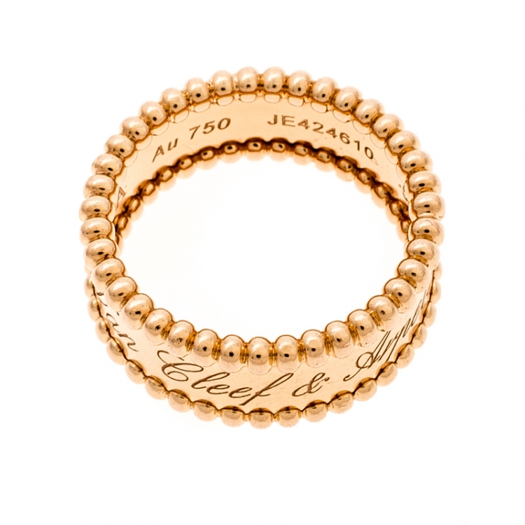 Pre Owned Van Cleef & Arpels Perlée Signature 18k Rose Gold Band Ring Size 52