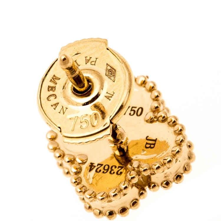 Pre Owned Van Cleef & Arpels Sweet Alhambra Mother of Pearl Yellow Gold Stud Earrings