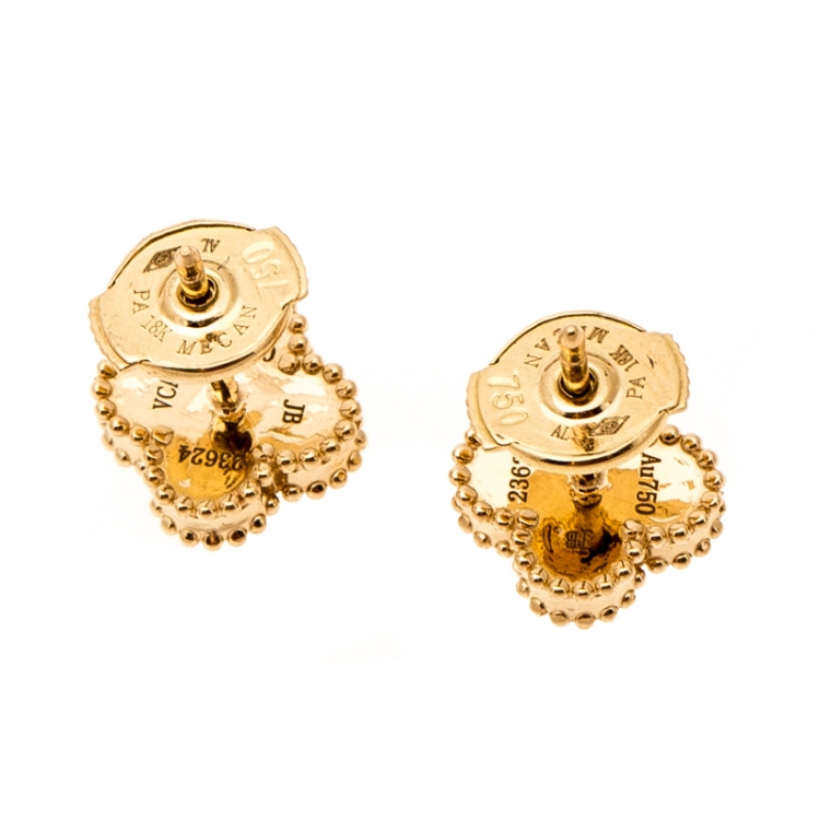 Pre Owned Van Cleef & Arpels Sweet Alhambra Mother of Pearl Yellow Gold Stud Earrings