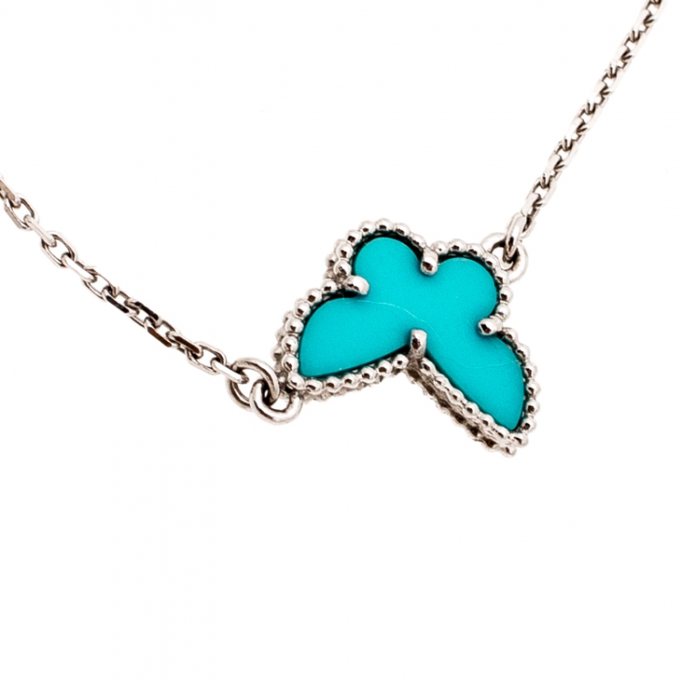Pre Owned Van Cleef and Arpels Sweet Alhambra Butterfly Turquoise 18k White Gold Bracelet 