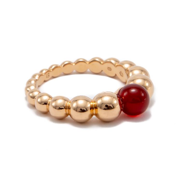 Pre Owned Van Cleef & Arpels Rose Gold Perlee Variation Couleurs Cornelian Ring Size 51