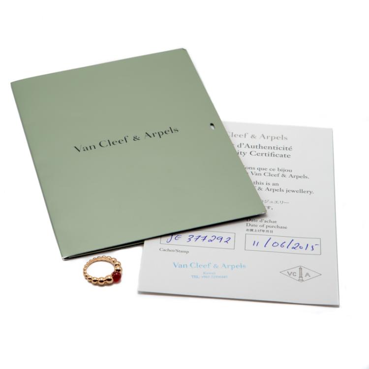Pre Owned Van Cleef & Arpels Rose Gold Perlee Variation Couleurs Cornelian Ring Size 51