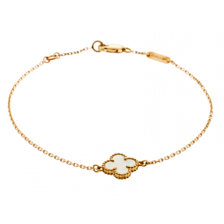Pre Owned Van Cleef & Arpels Sweet Alhambra Mother of Pearl 18k Yellow Gold Bracelet