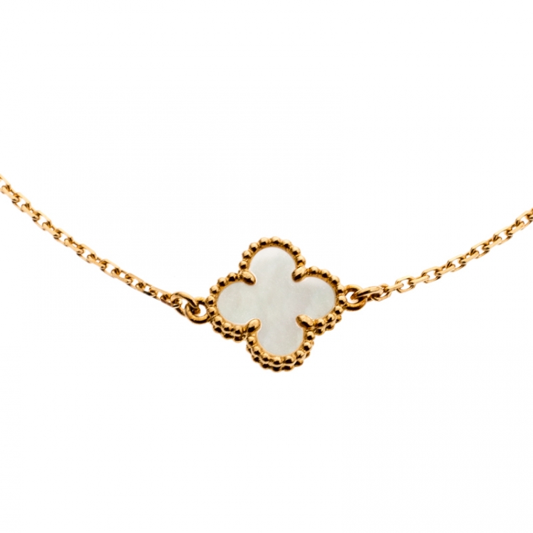 Pre Owned Van Cleef & Arpels Sweet Alhambra Mother of Pearl 18k Yellow Gold Bracelet