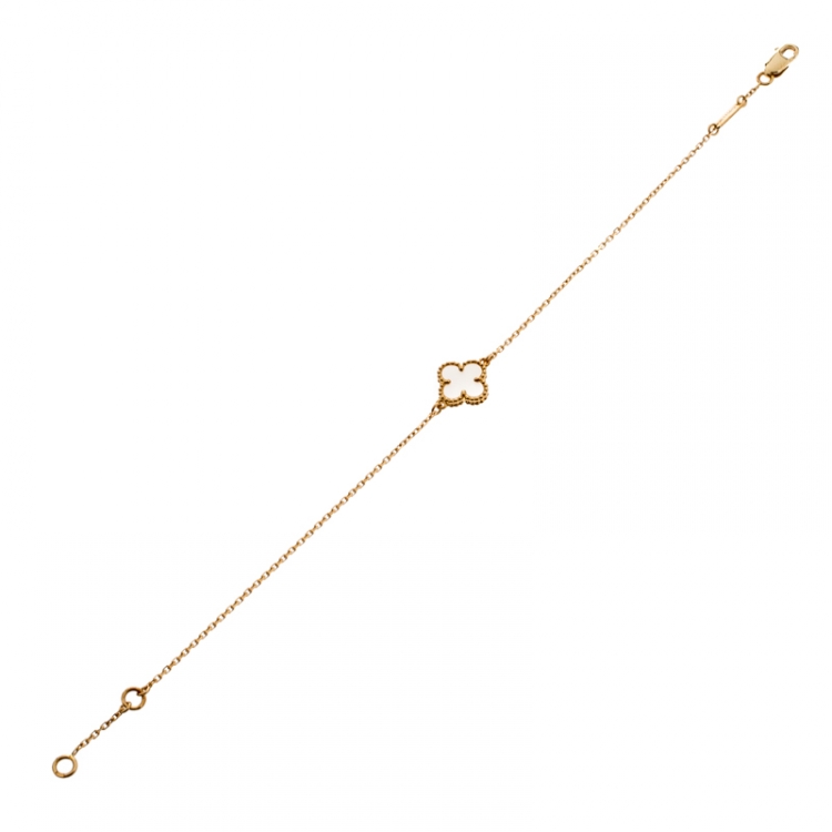 Pre Owned Van Cleef & Arpels Sweet Alhambra Mother of Pearl 18k Yellow Gold Bracelet