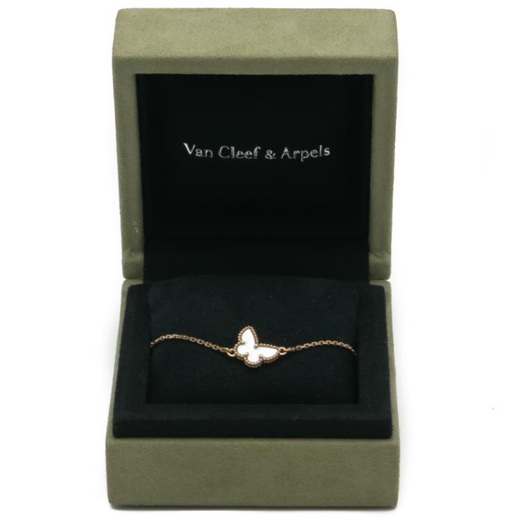 Pre Owned Van Cleef & Arpels White Mop Sweet Alhambra Butterfly 18K Yellow Gold Bracelet