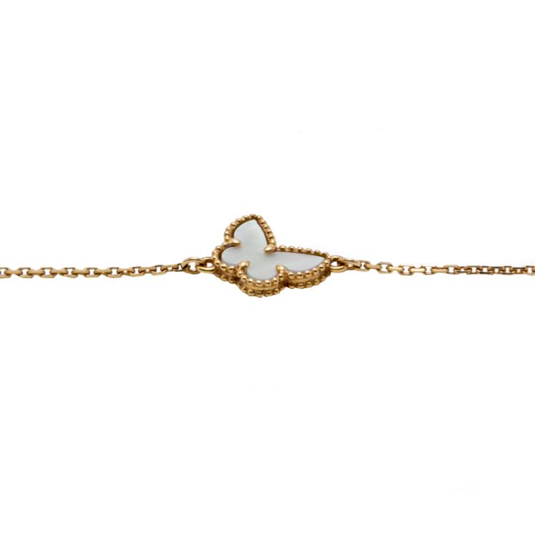 Pre Owned Van Cleef & Arpels White Mop Sweet Alhambra Butterfly 18K Yellow Gold Bracelet