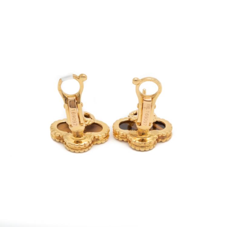 Pre Owned Van Cleef & Arpels Vintage Alhambra Tiger Eye Earrings