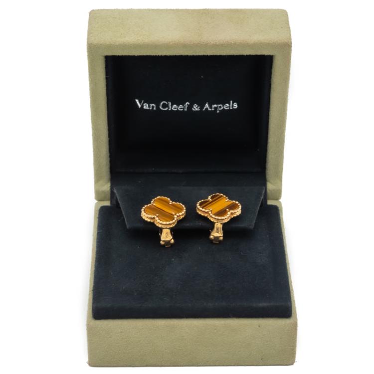 Pre Owned Van Cleef & Arpels Vintage Alhambra Tiger Eye Earrings