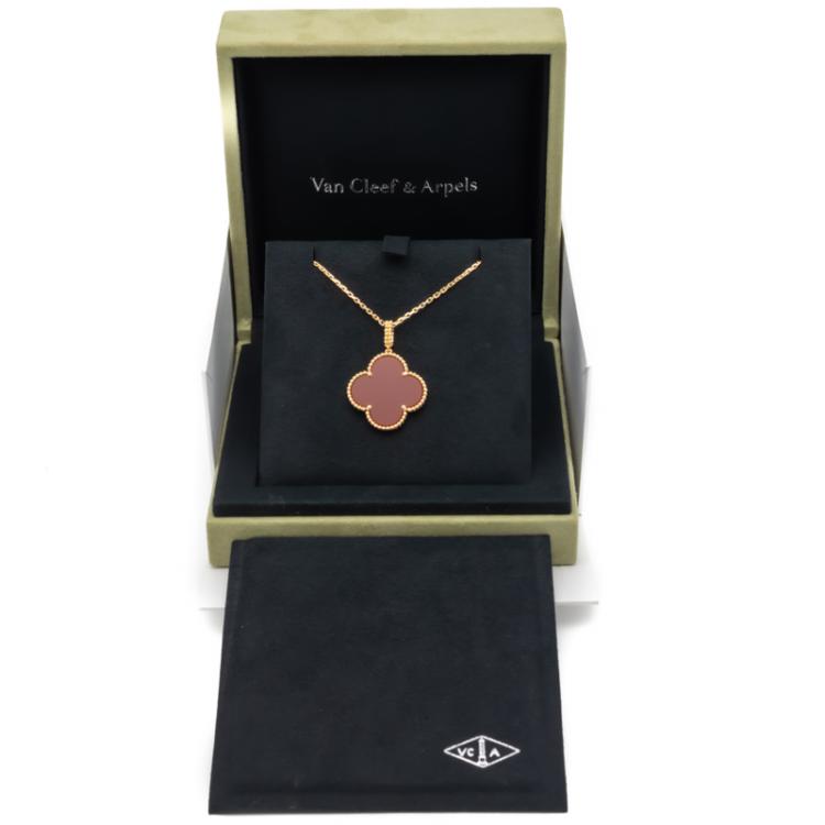 Pre Owned Van Cleef & Arpels Magic Alhambra Carnelian Long Chain Yellow Gold Necklace