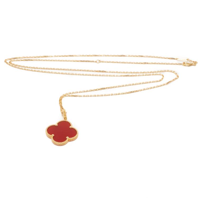Pre Owned Van Cleef & Arpels Magic Alhambra Carnelian Long Chain Yellow Gold Necklace