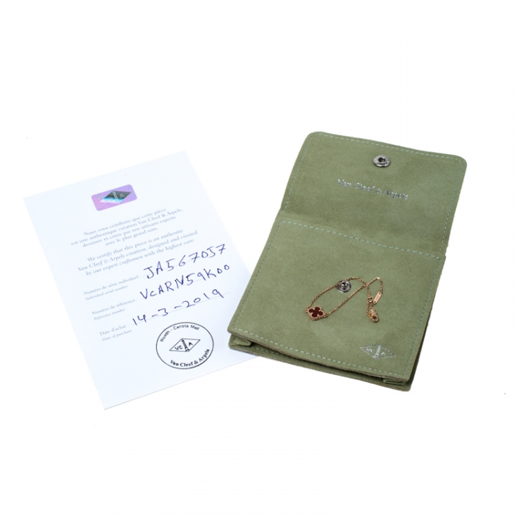 Pre Owned Van Cleef and Arpels Sweet Alhambra Red Carnelian 18k Rose Gold Bracelet