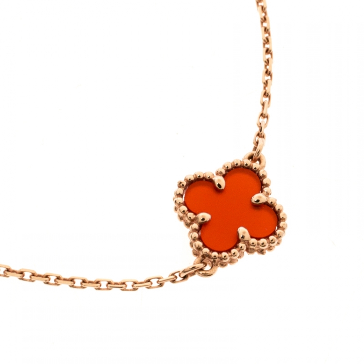 Pre Owned Van Cleef and Arpels Sweet Alhambra Red Carnelian 18k Rose Gold Bracelet