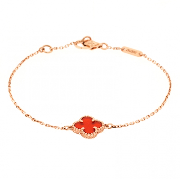 Pre Owned Van Cleef and Arpels Sweet Alhambra Red Carnelian 18k Rose Gold Bracelet