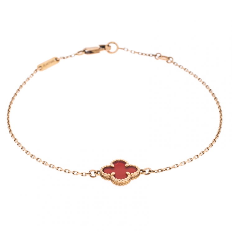 Pre Owned Van Cleef and Arpels Sweet Alhambra Red Carnelian 18k Rose Gold Bracelet