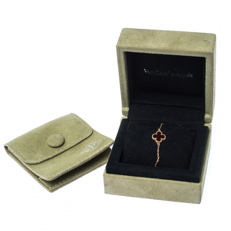 Pre Owned Van Cleef and Arpels Sweet Alhambra Red Carnelian 18k Rose Gold Bracelet