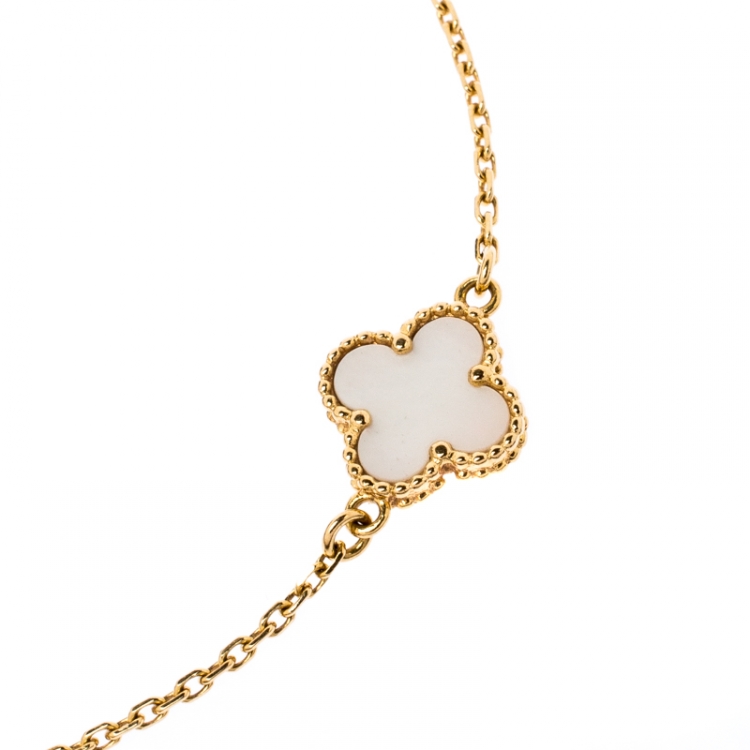Pre Owned Van Cleef and Arpels Sweet Alhambra White Mother of Pearl 18K Yellow Gold Bracelet