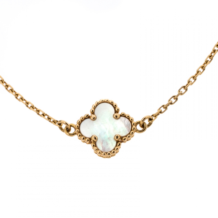 Pre Owned Van Cleef and Arpels Sweet Alhambra White Mother of Pearl 18K Yellow Gold Bracelet