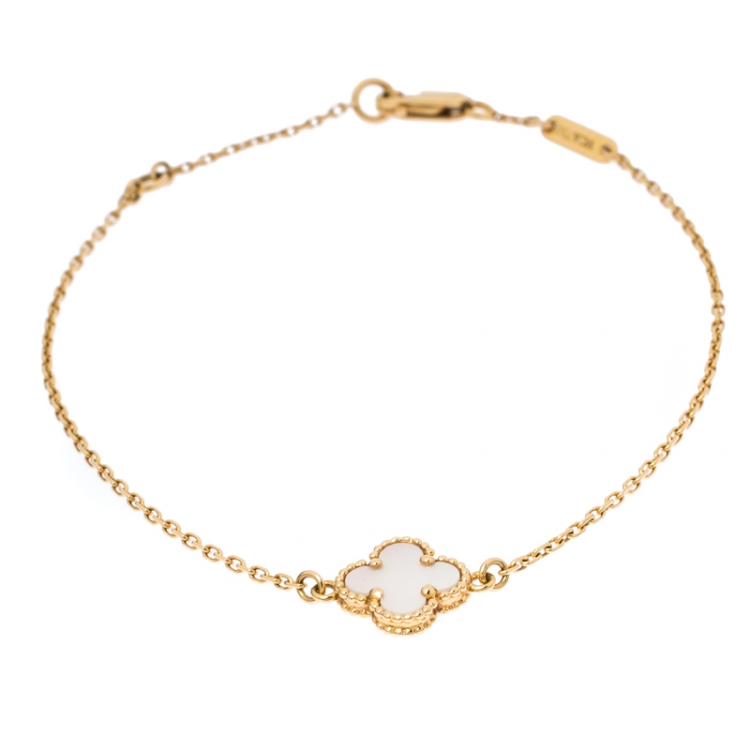 Pre Owned Van Cleef and Arpels Sweet Alhambra White Mother of Pearl 18K Yellow Gold Bracelet