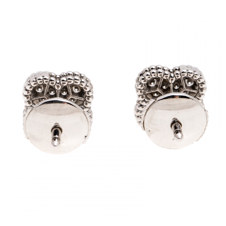 Pre Owned Van Cleef & Arpels Diamond Paved 18K White Gold Sweet Alhambra Earrings