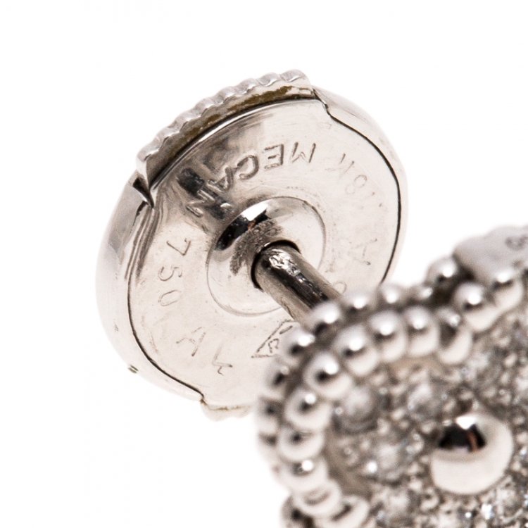 Pre Owned Van Cleef & Arpels Diamond Paved 18K White Gold Sweet Alhambra Earrings