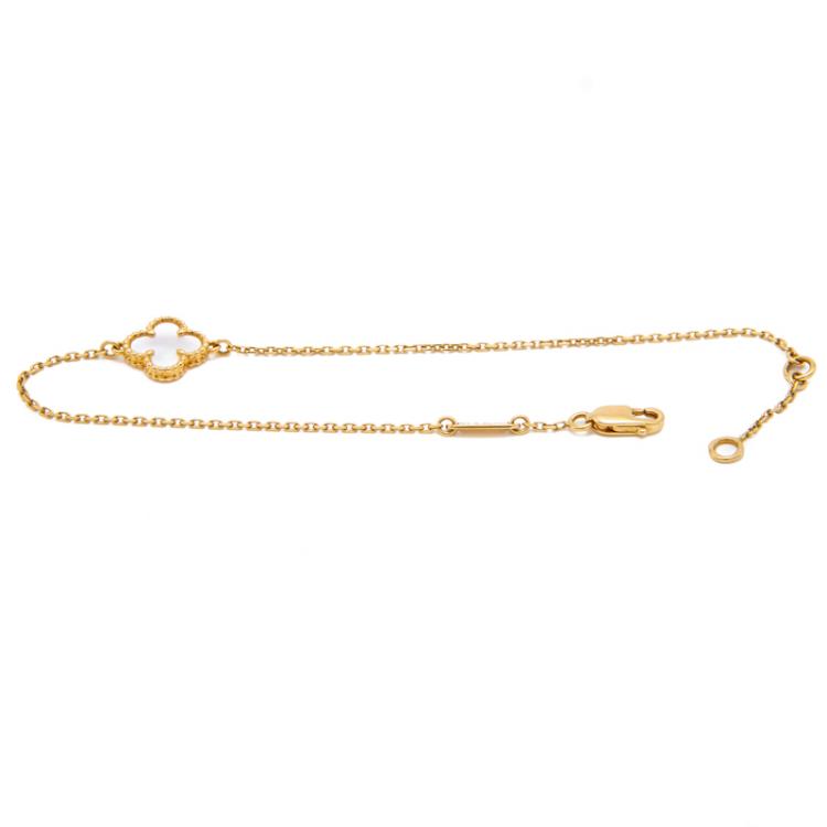 Pre Owned Van Cleef & Arpels Sweet Alhambra White Mother Of Pearl Yellow Gold Bracelet 