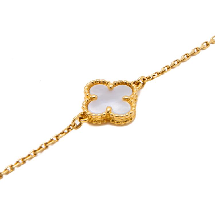 Pre Owned Van Cleef & Arpels Sweet Alhambra White Mother Of Pearl Yellow Gold Bracelet 